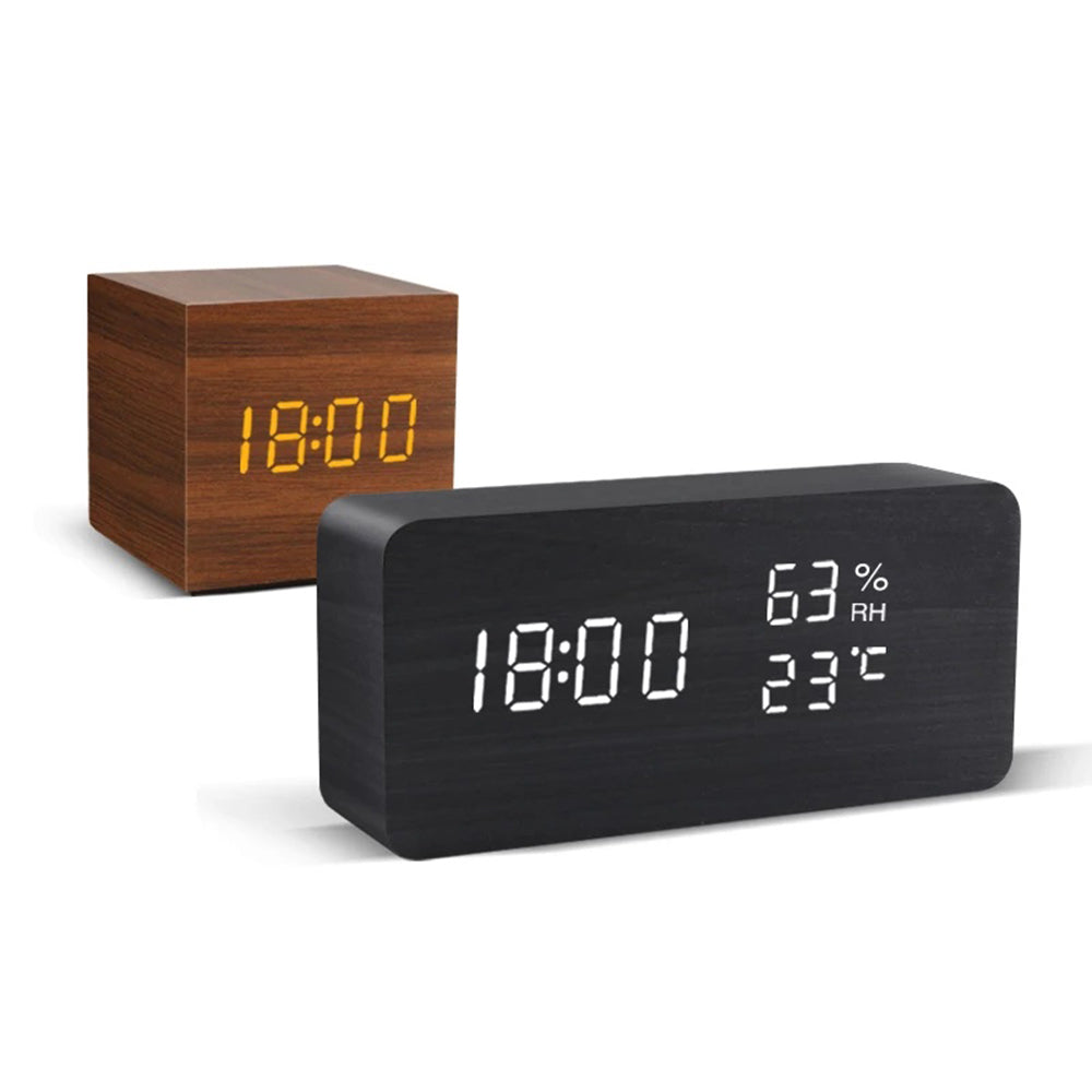 digital wooden alarm clock